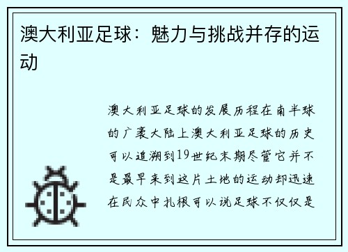 澳大利亚足球：魅力与挑战并存的运动