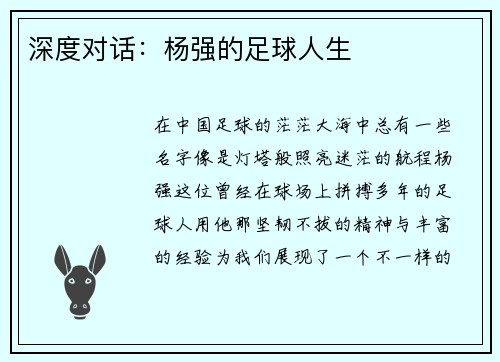 深度对话：杨强的足球人生