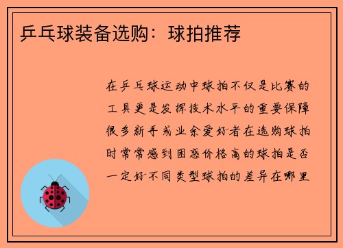 乒乓球装备选购：球拍推荐
