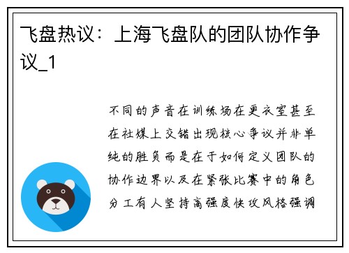 飞盘热议：上海飞盘队的团队协作争议_1